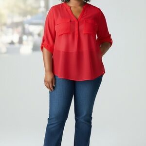 Torrid Scarlet Blouse with Roll-Tab Sleeves